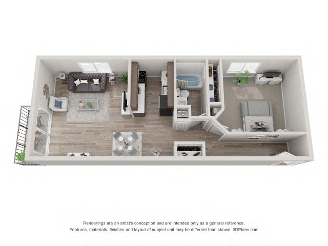 Floor plan for 1 bed, 1 bath, 770 sqft